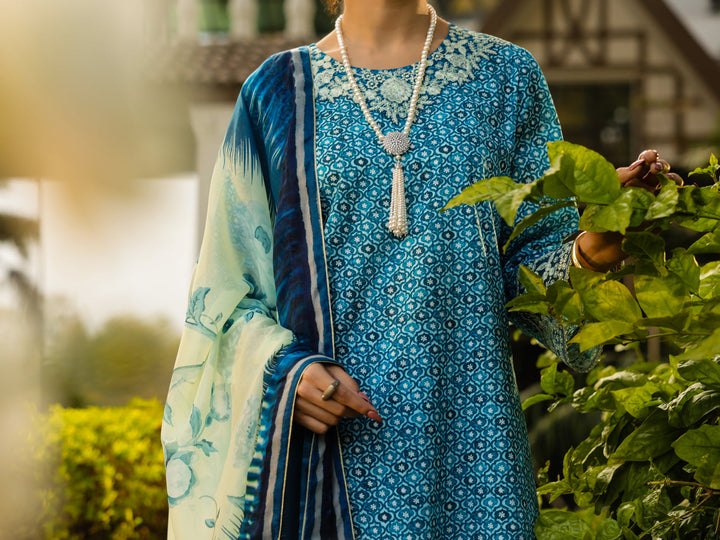 Lawn Blue Unstitched Suit - Almirah