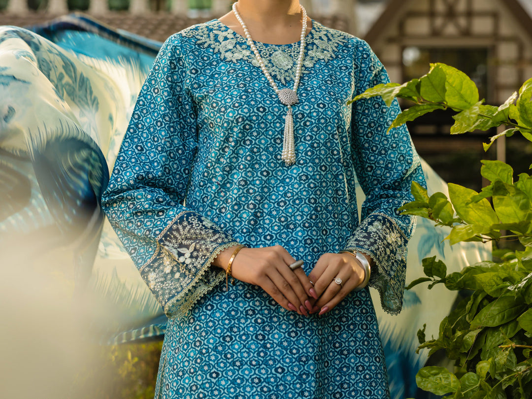 Lawn Blue Unstitched Suit - Almirah