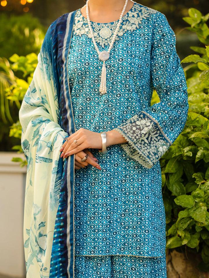 Lawn Blue Unstitched Suit - Almirah