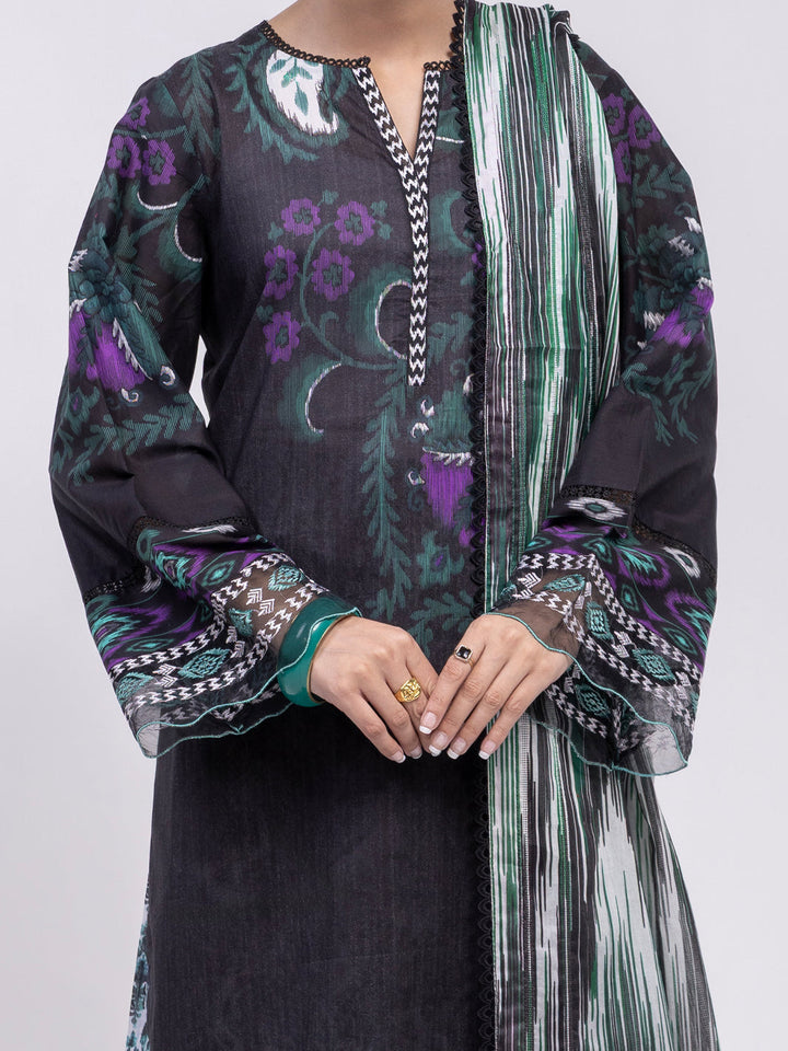 Lawn Black Unstitched Suit - Almirah