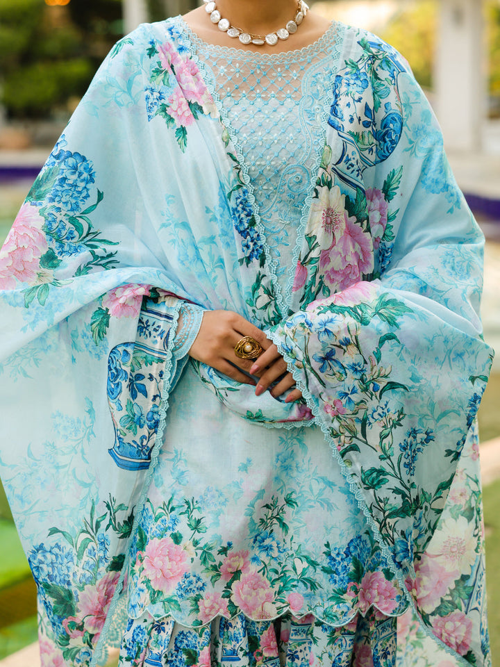 Lawn Blue Unstitched Suit - Almirah