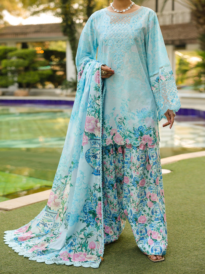 Lawn Blue Unstitched Suit - Almirah