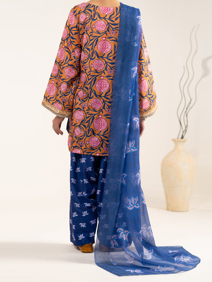 Raw Silk Mustard Blue Unstitched Suit - Almirah