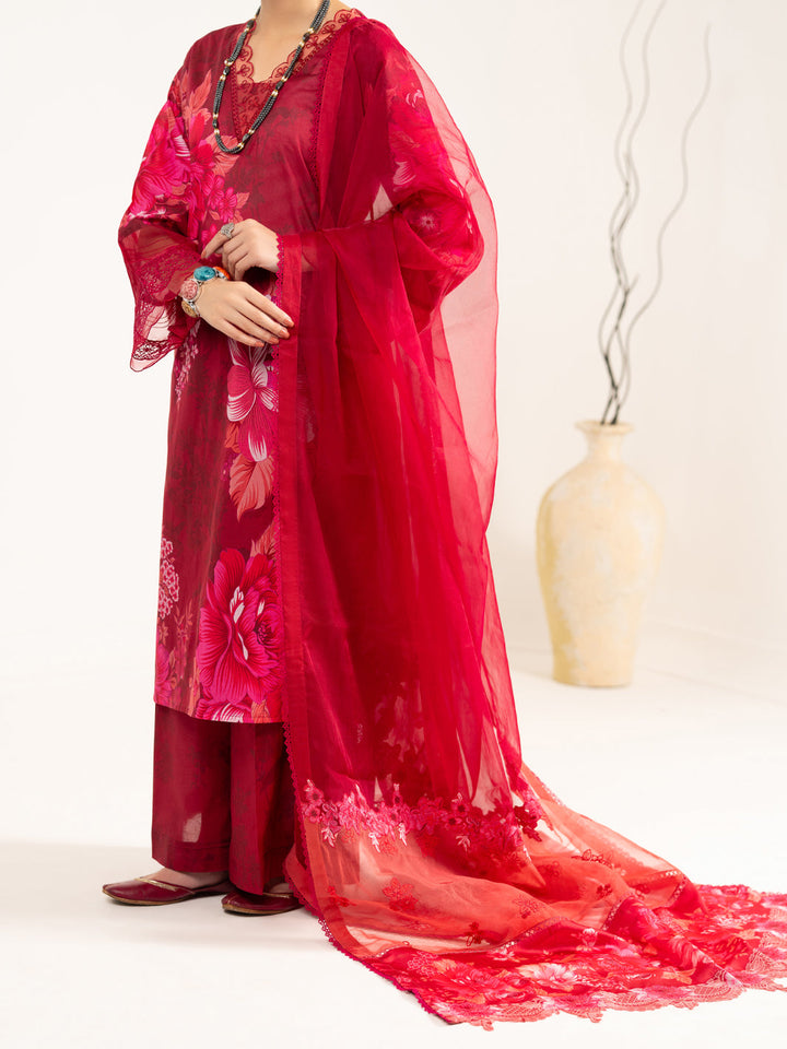 Lawn Maroon Unstitched Suit - Almirah
