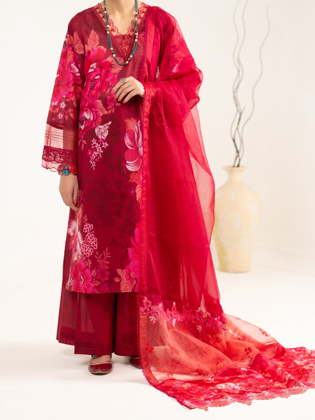 Lawn Maroon Unstitched Suit - Almirah