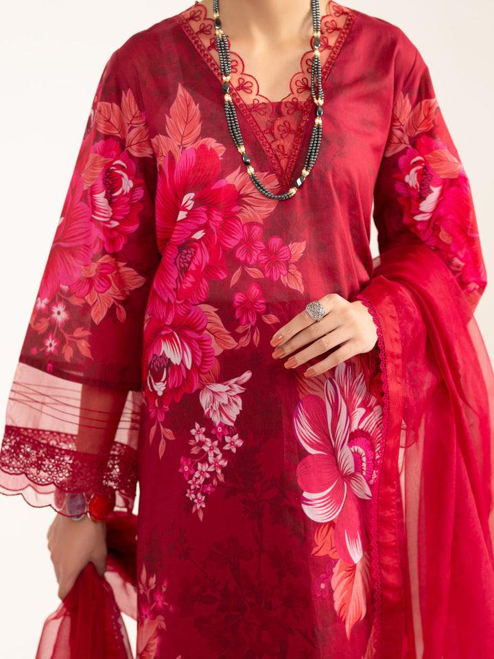 Lawn Maroon Unstitched Suit - Almirah