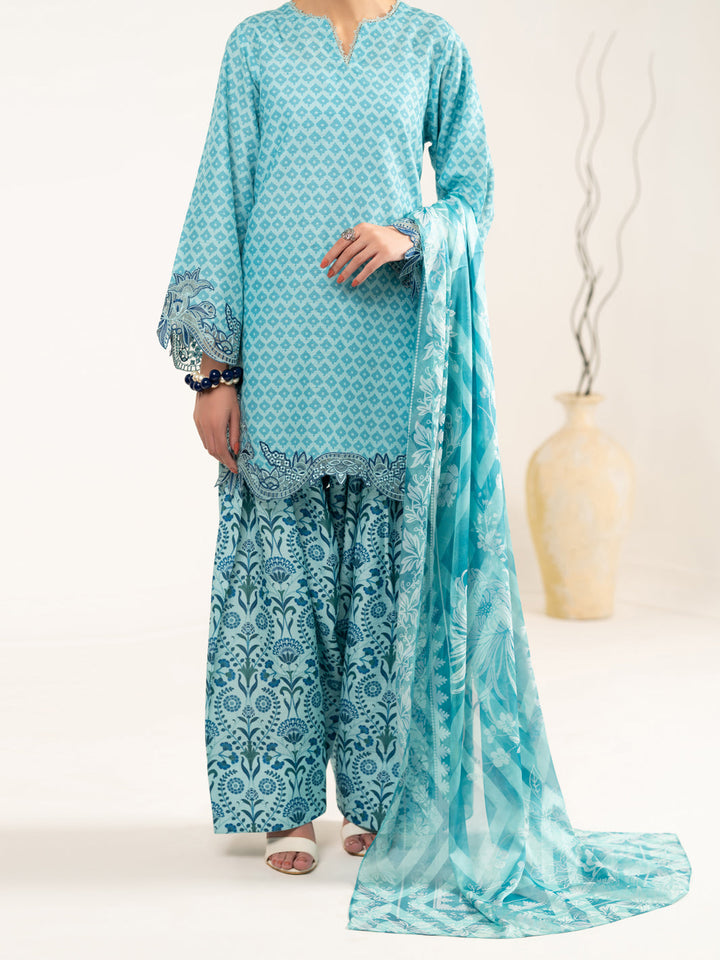Raw Silk Aqua Blue Unstitched Suit - Almirah