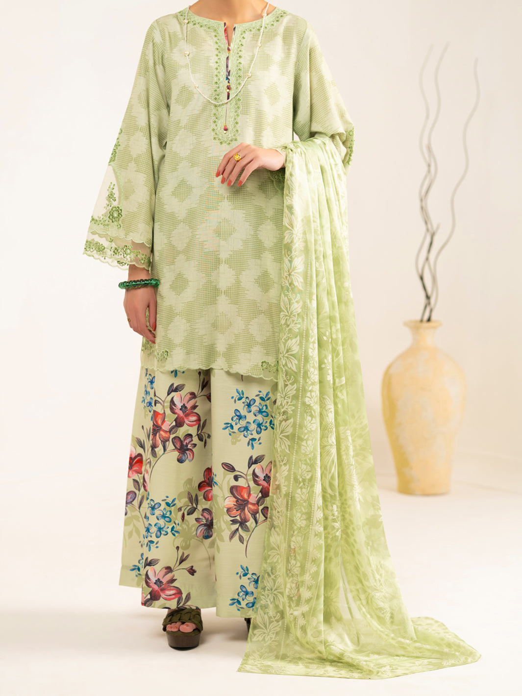 Raw Silk Green Unstitched Suit - Almirah
