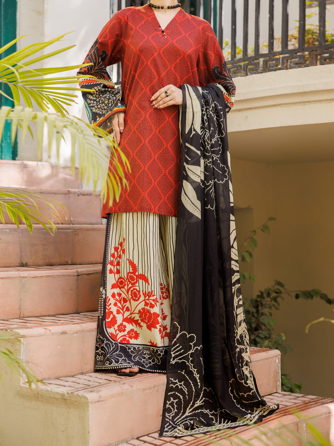 Lawn Maroon Stitched Suit - Almirah