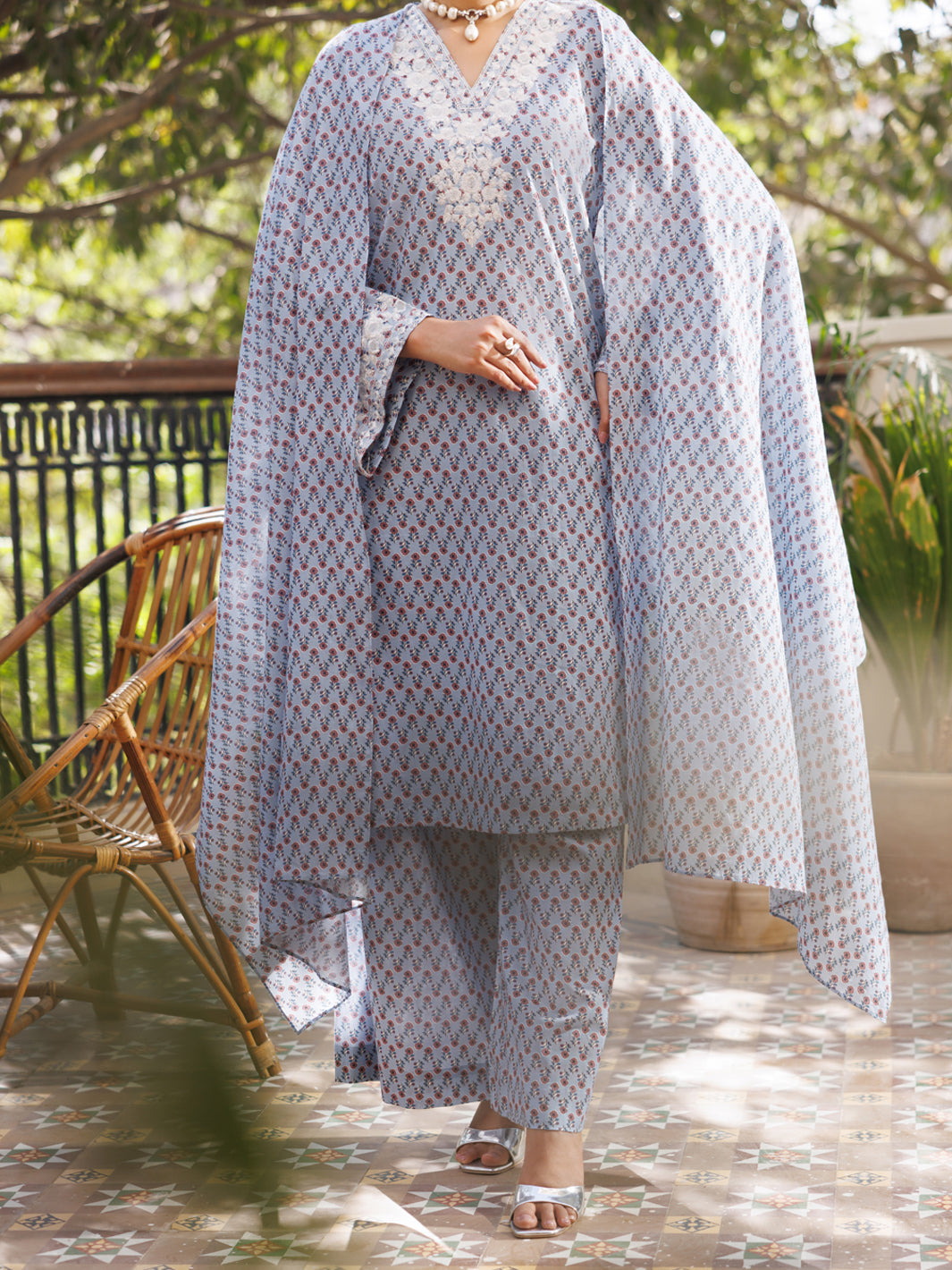 Cotton Sky Blue Stitched Suit - Almirah