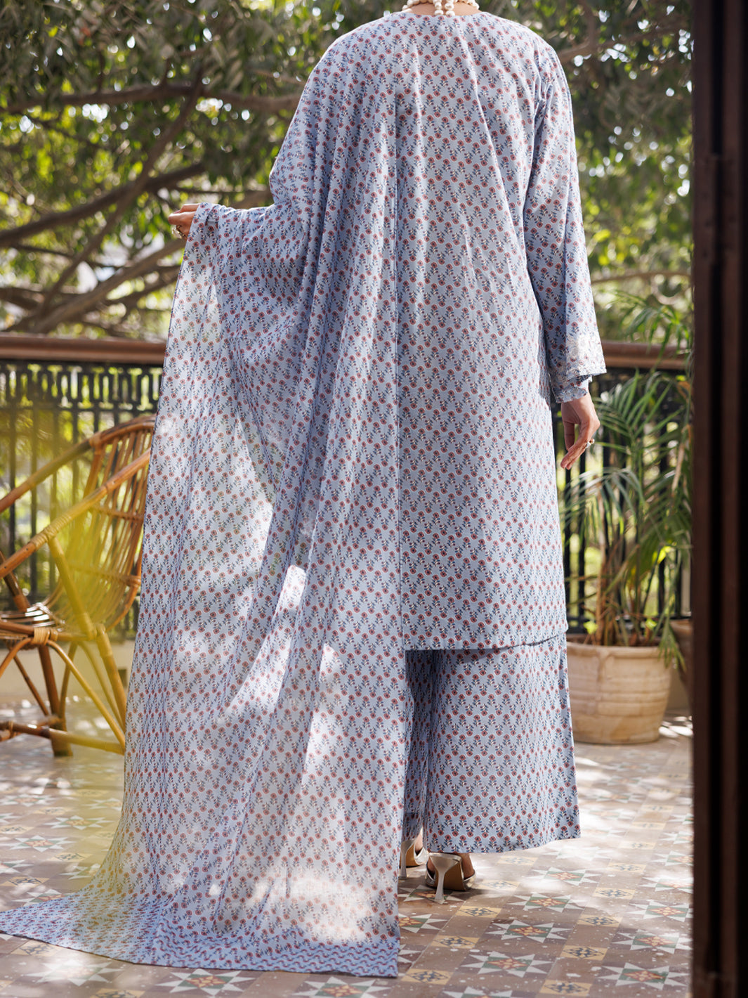 Cotton Sky Blue Stitched Suit - Almirah