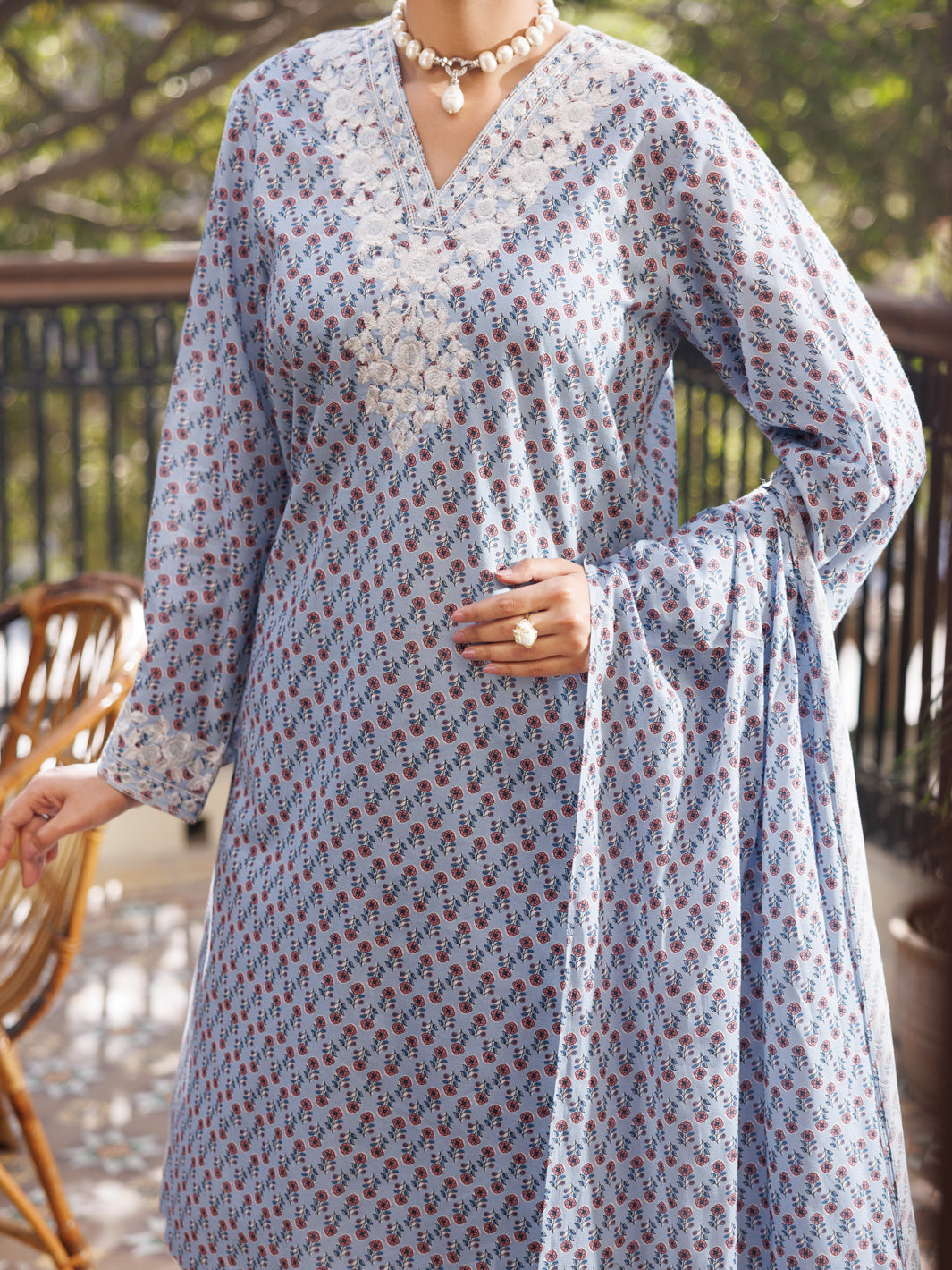 Cotton Sky Blue Stitched Suit - Almirah