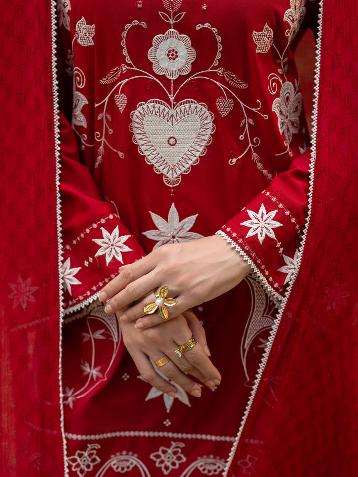 Cotton Red Stitched Suit - Almirah