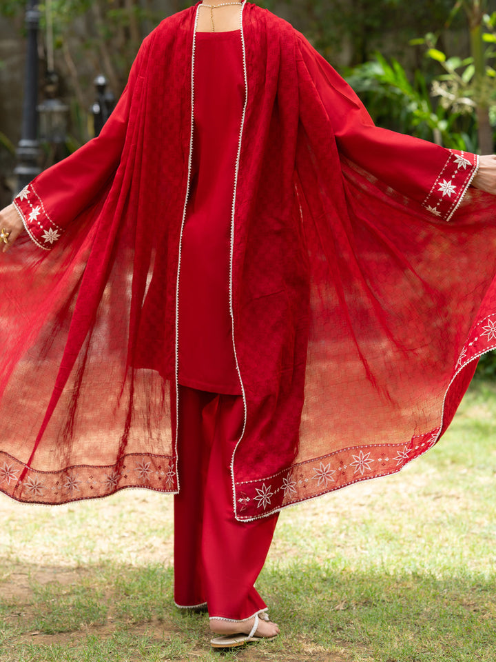Cotton Red Stitched Suit - Almirah