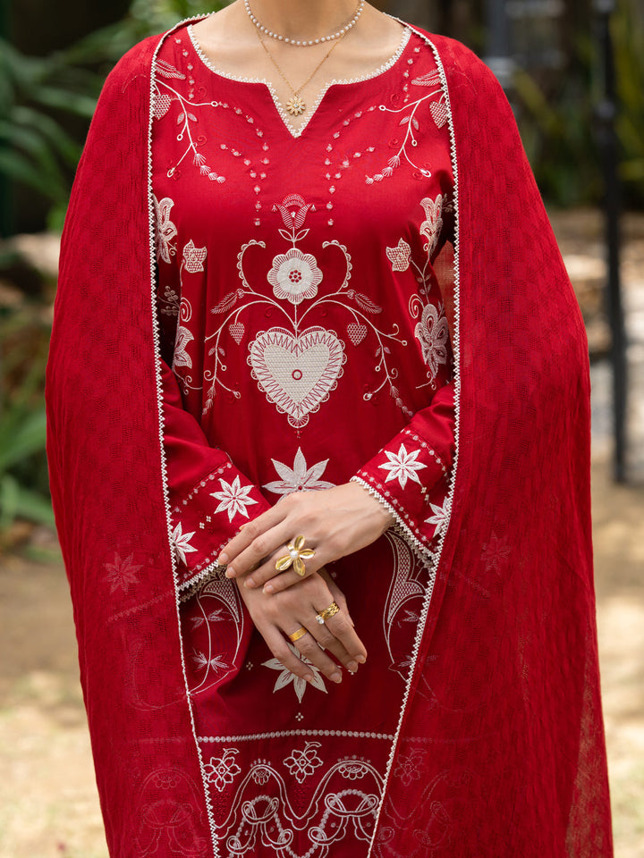 Cotton Red Stitched Suit - Almirah