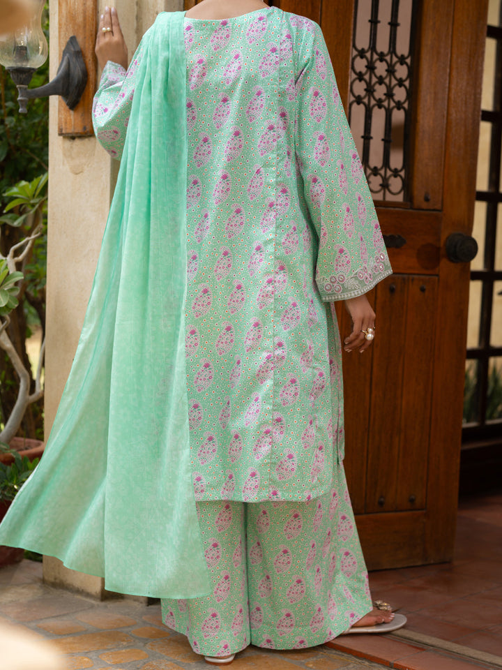 Cotton Light Green Stitched Suit - Almirah