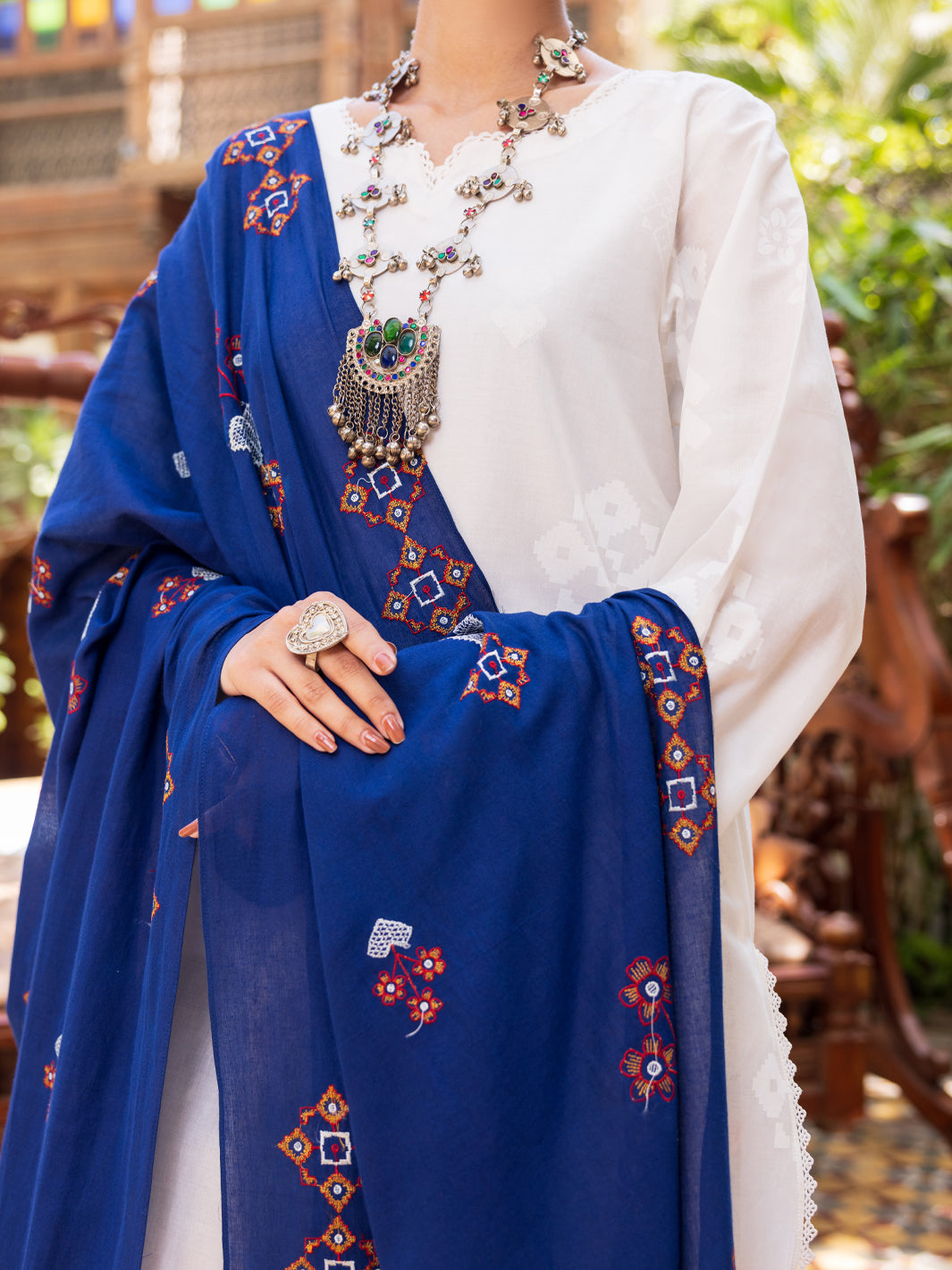 Cotton White Stitched Suit - Almirah