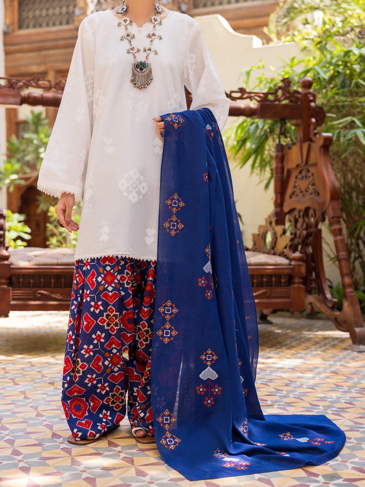 Cotton White Stitched Suit - Almirah