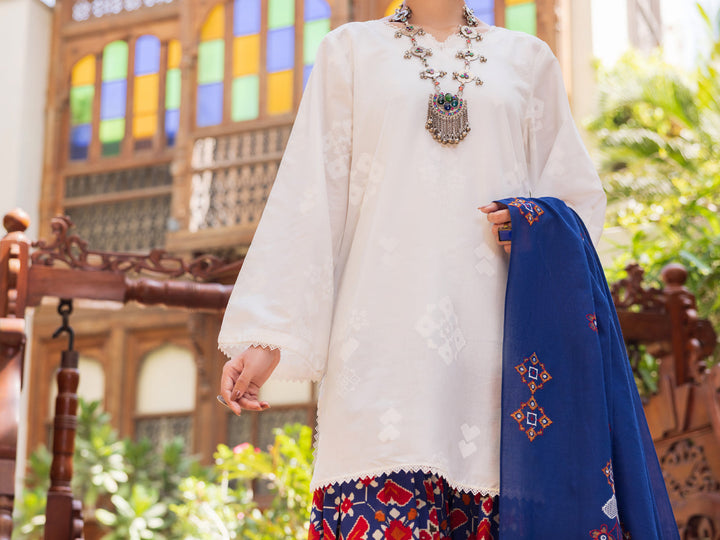 Cotton White Stitched Suit - Almirah