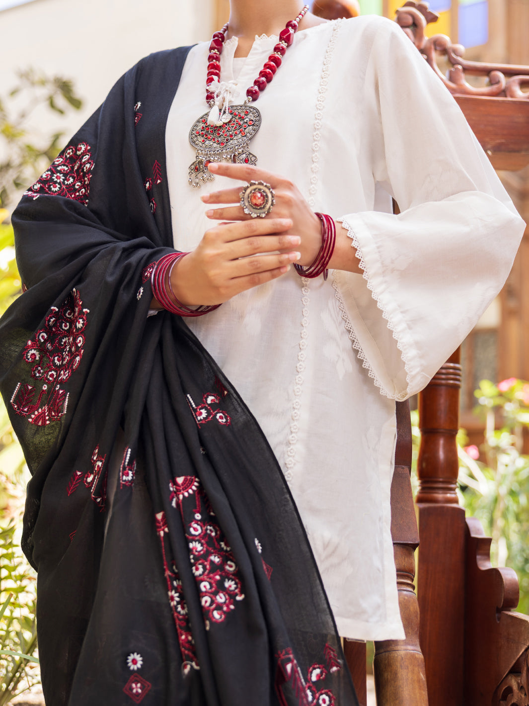 Cotton White Stitched Suit - Almirah