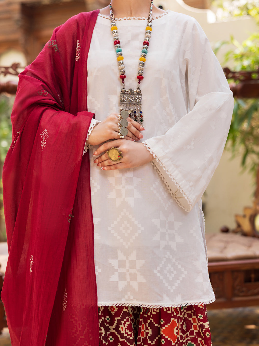 Cotton White Stitched Suit - Almirah