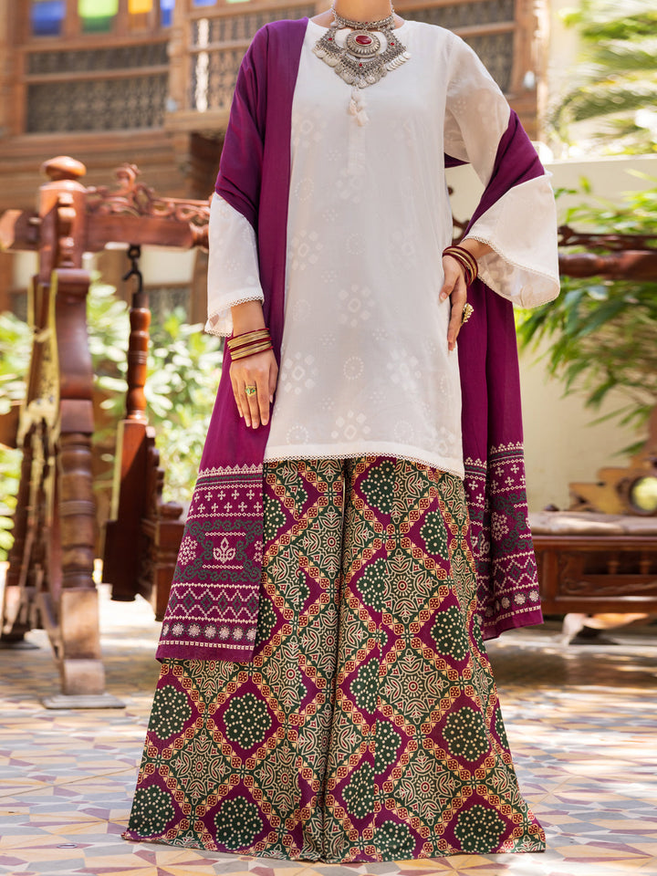 Cotton White Stitched Suit - Almirah