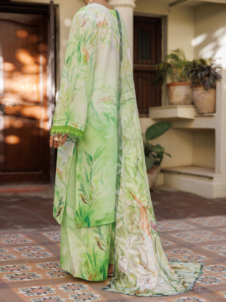 Silk Lawn Light Green Stitched Suit - Almirah