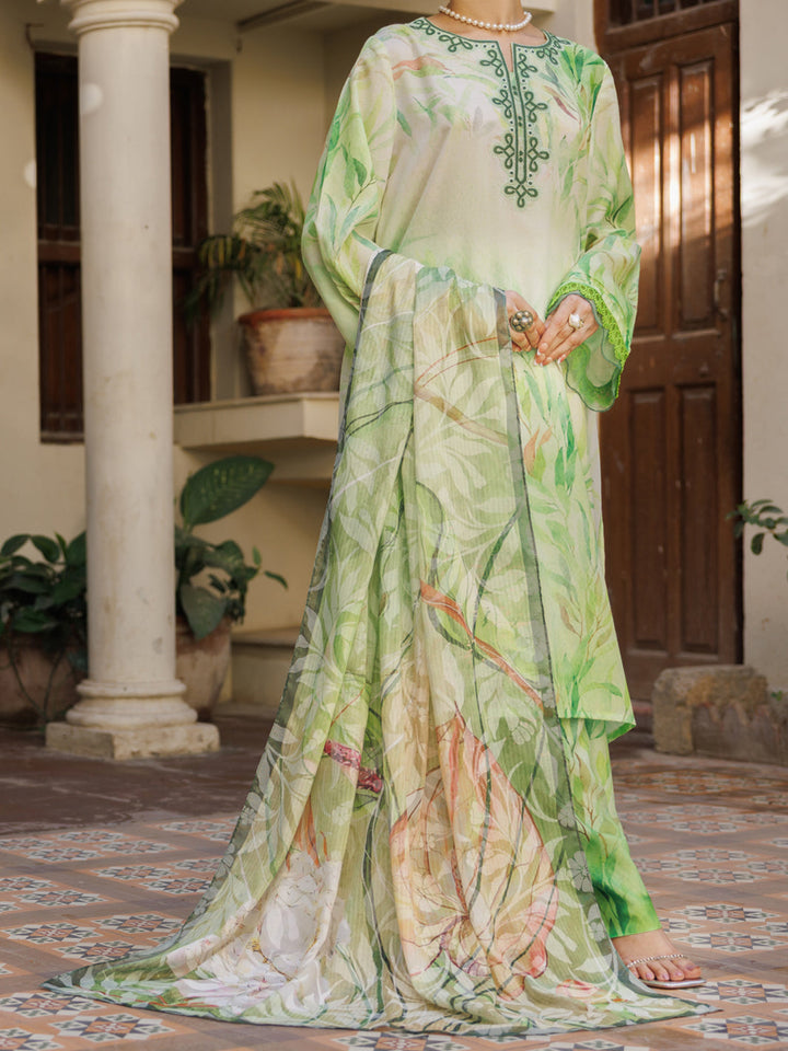 Silk Lawn Light Green Stitched Suit - Almirah