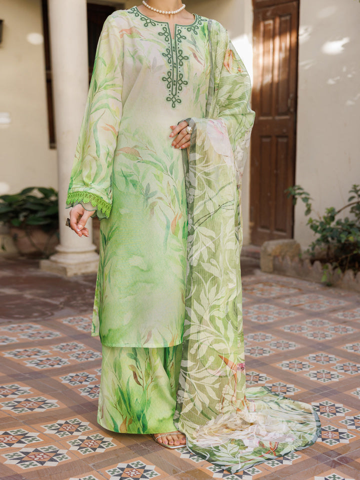 Silk Lawn Light Green Stitched Suit - Almirah
