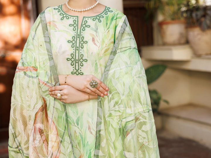 Silk Lawn Light Green Stitched Suit - Almirah