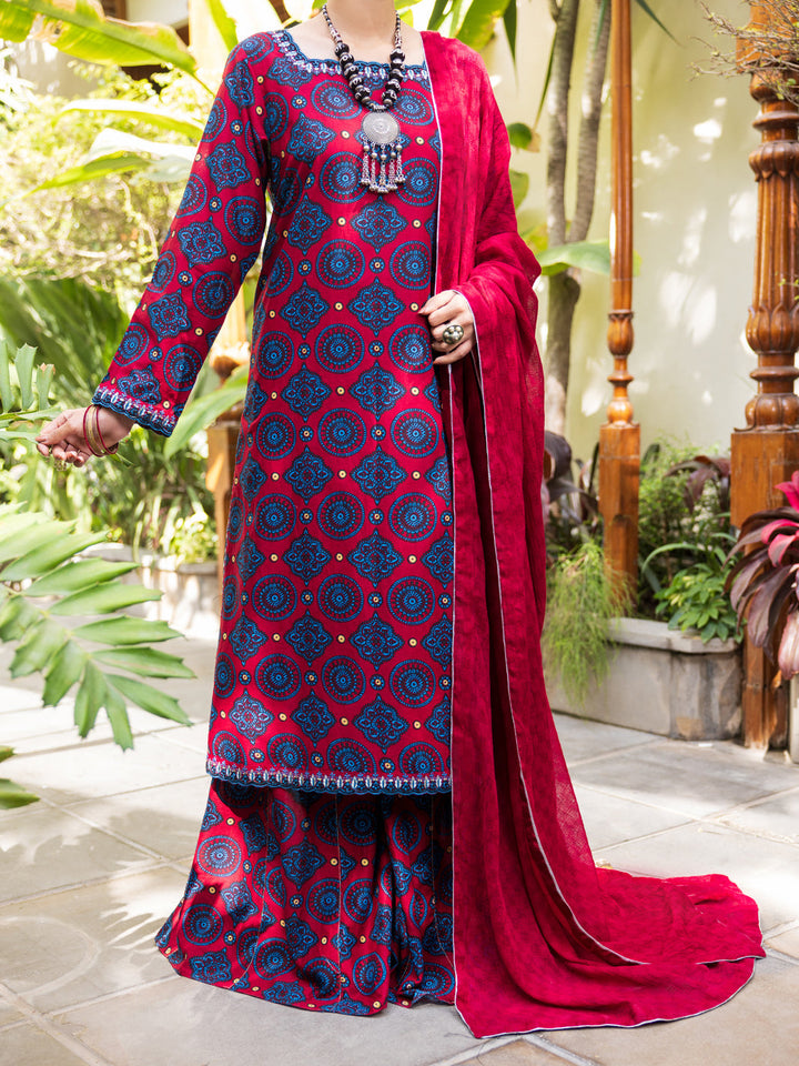 Cotton Maroon Stitched Suit - Almirah