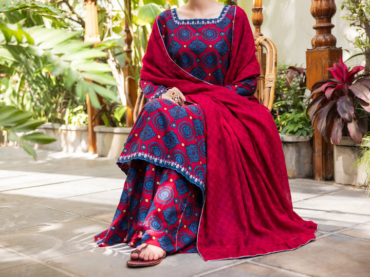 Cotton Maroon Stitched Suit - Almirah