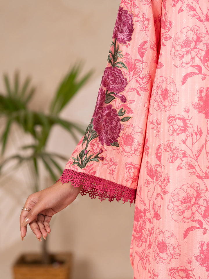 Swiss Jacquard Pink Stitched Suit - Almirah