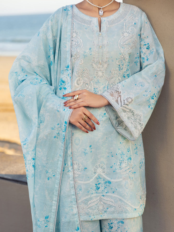 Cotton Sky Blue Stitched Suit - Almirah