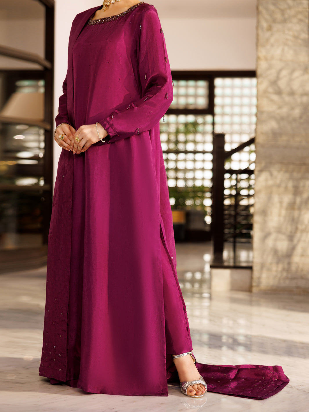 Silk Purple Stitched Suit - Almirah