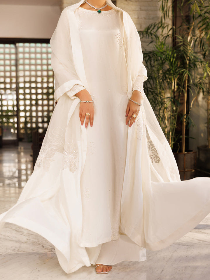 Silk Off White Stitched Suit - Almirah