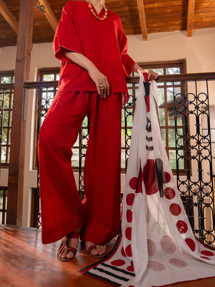Cotton Red Stitched Suit - Almirah