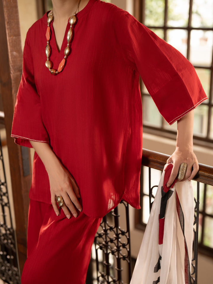 Cotton Red Stitched Suit - Almirah
