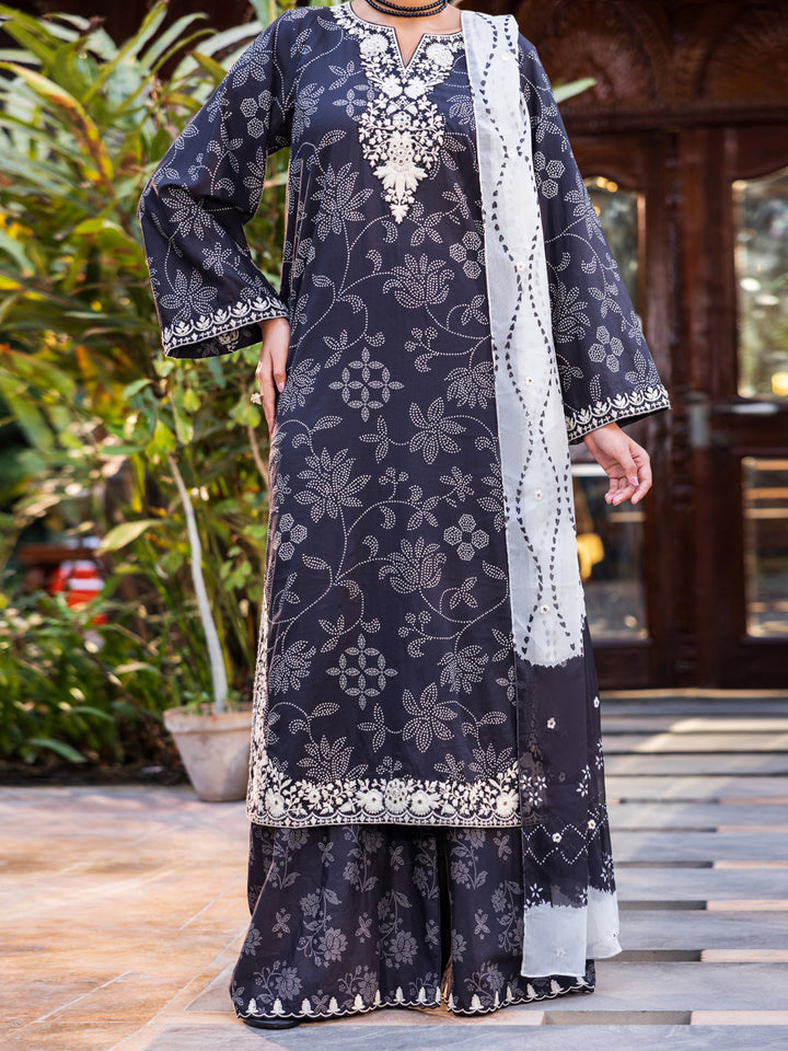 Cotton Black Stitched Suit - Almirah