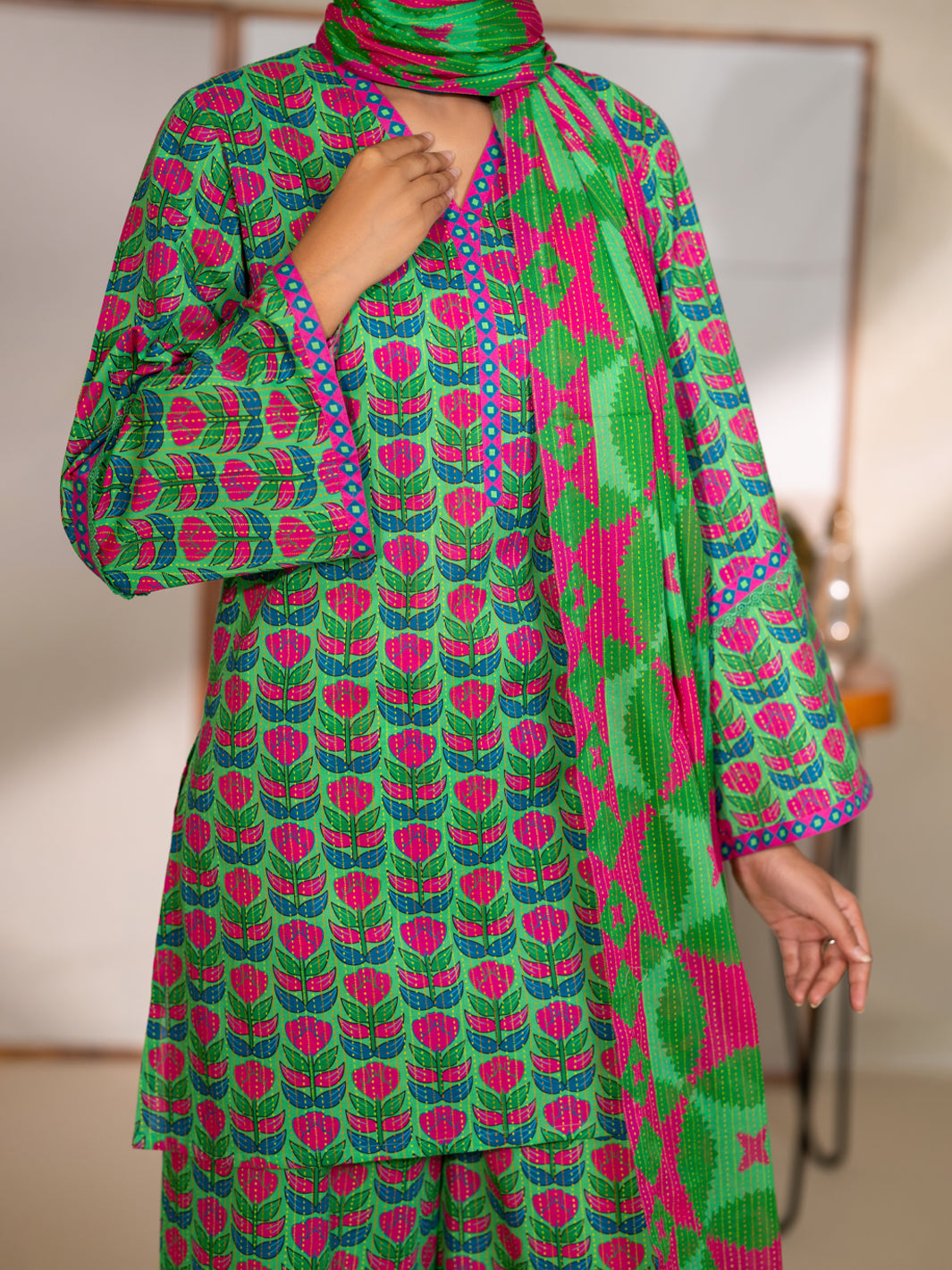 Cotton Green Unstitched Suit - Almirah