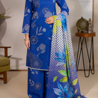 Cotton Lawn Blue Unstitched Suit - Almirah