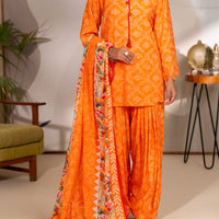 Lawn Orange Unstitched Suit - Almirah