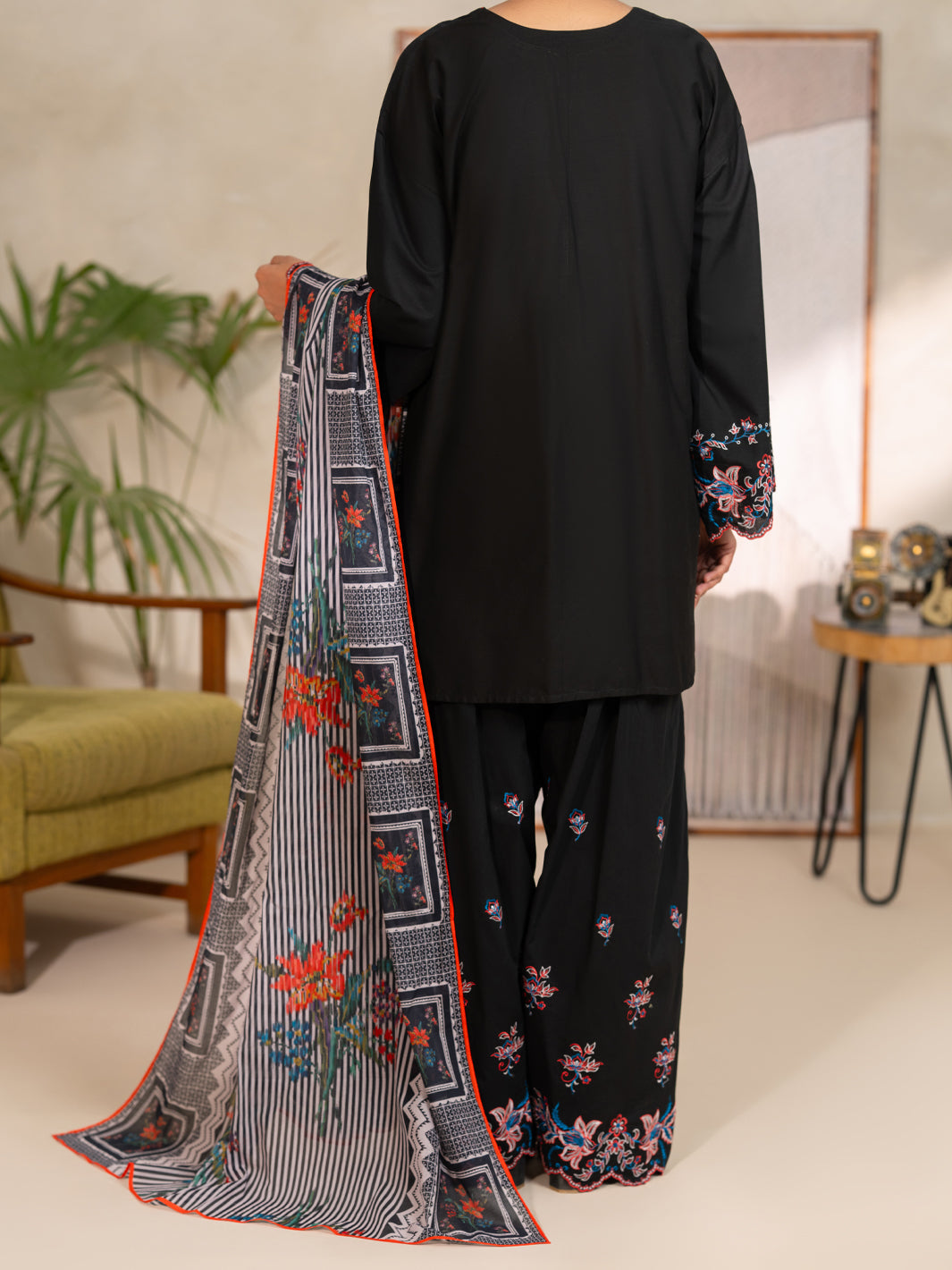 Cotton Black Unstitched Suit - Almirah