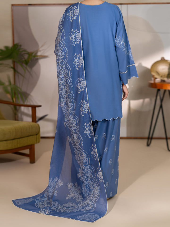 Cotton Lawn Blue Unstitched Suit - Almirah