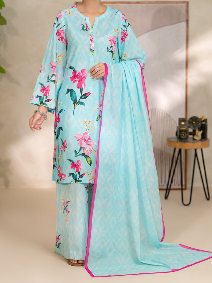 Cotton Sky Blue Unstitched Suit - Almirah