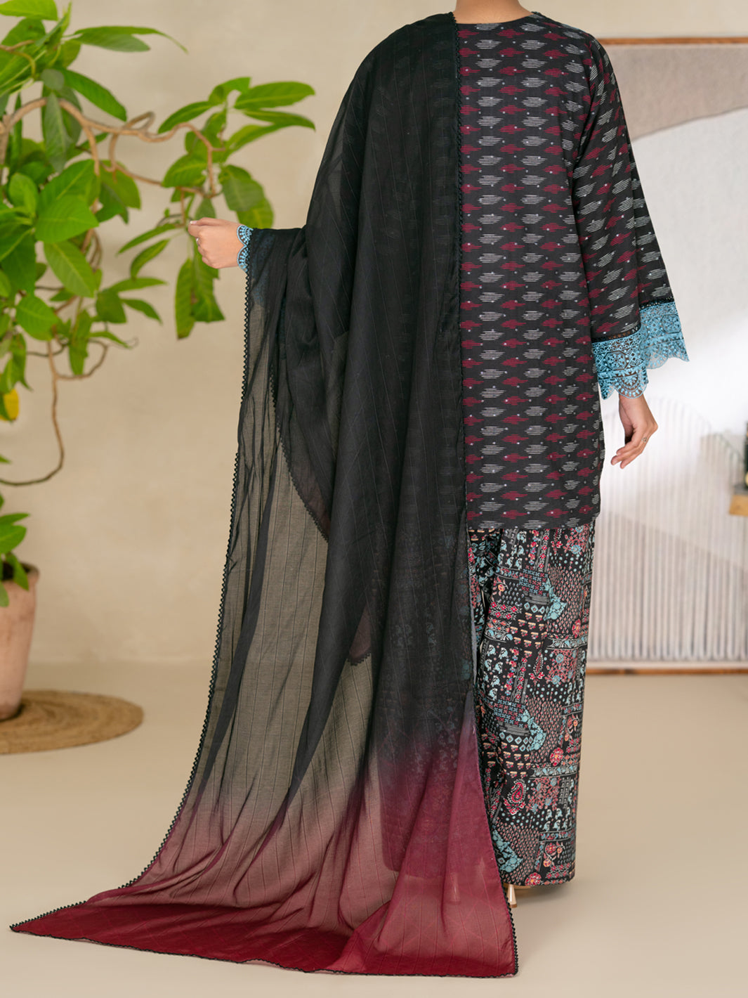 Cotton Black Unstitched Suit - Almirah