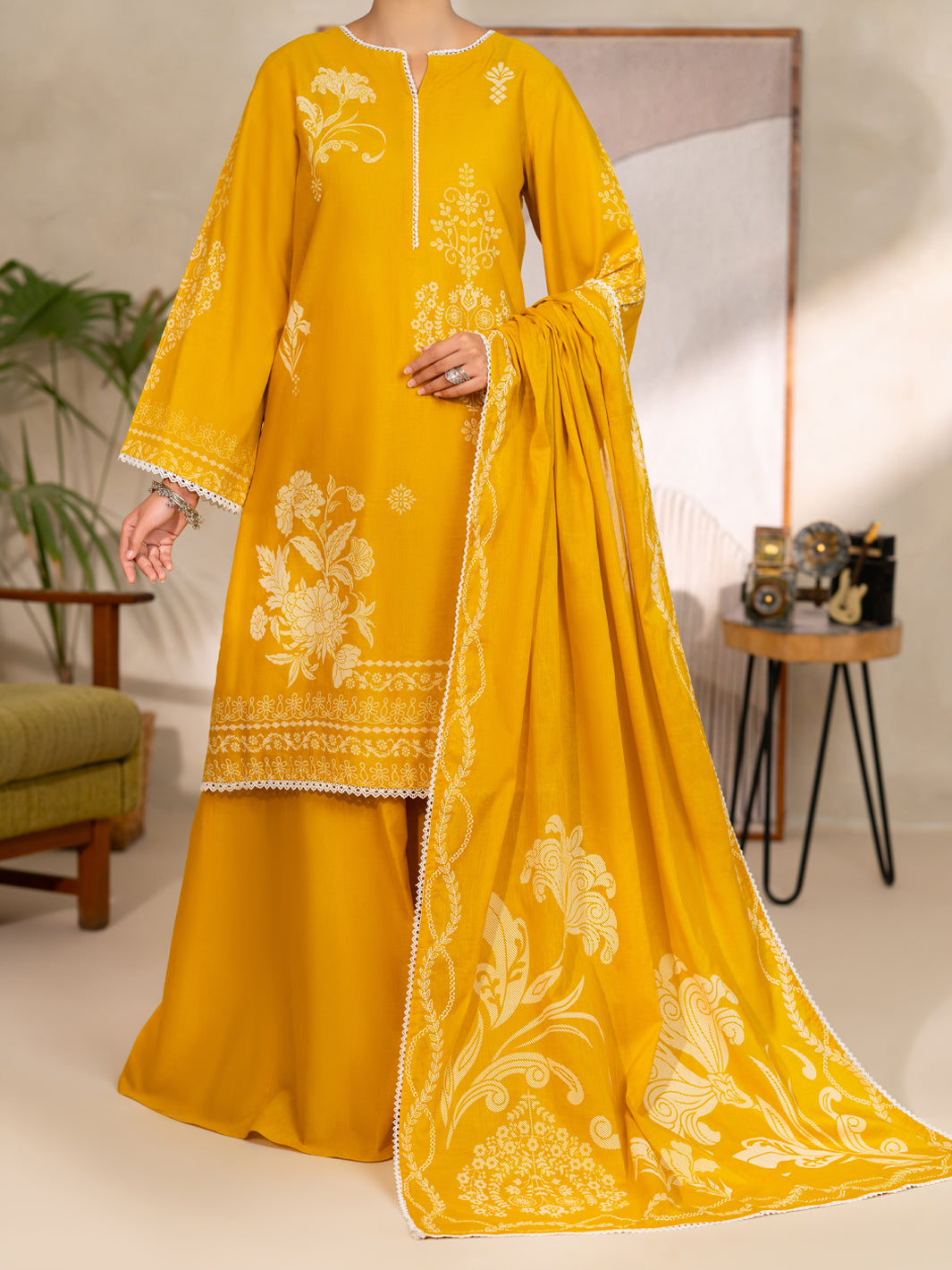 Cotton Mustard Unstitched Suit - Almirah