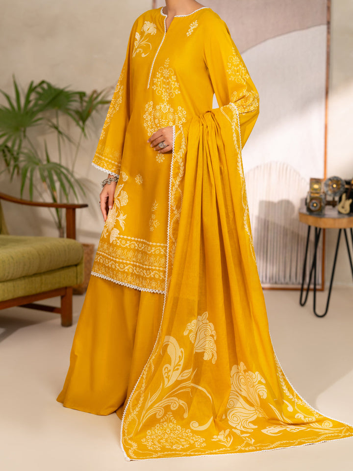 Cotton Mustard Unstitched Suit - Almirah