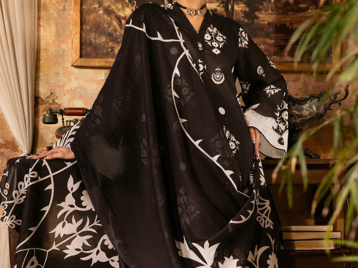 Cotton Lawn Black Unstitched Suit - Almirah