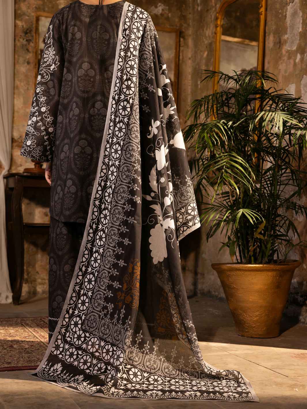 Cotton Lawn Charcoal Unstitched Suit - Almirah